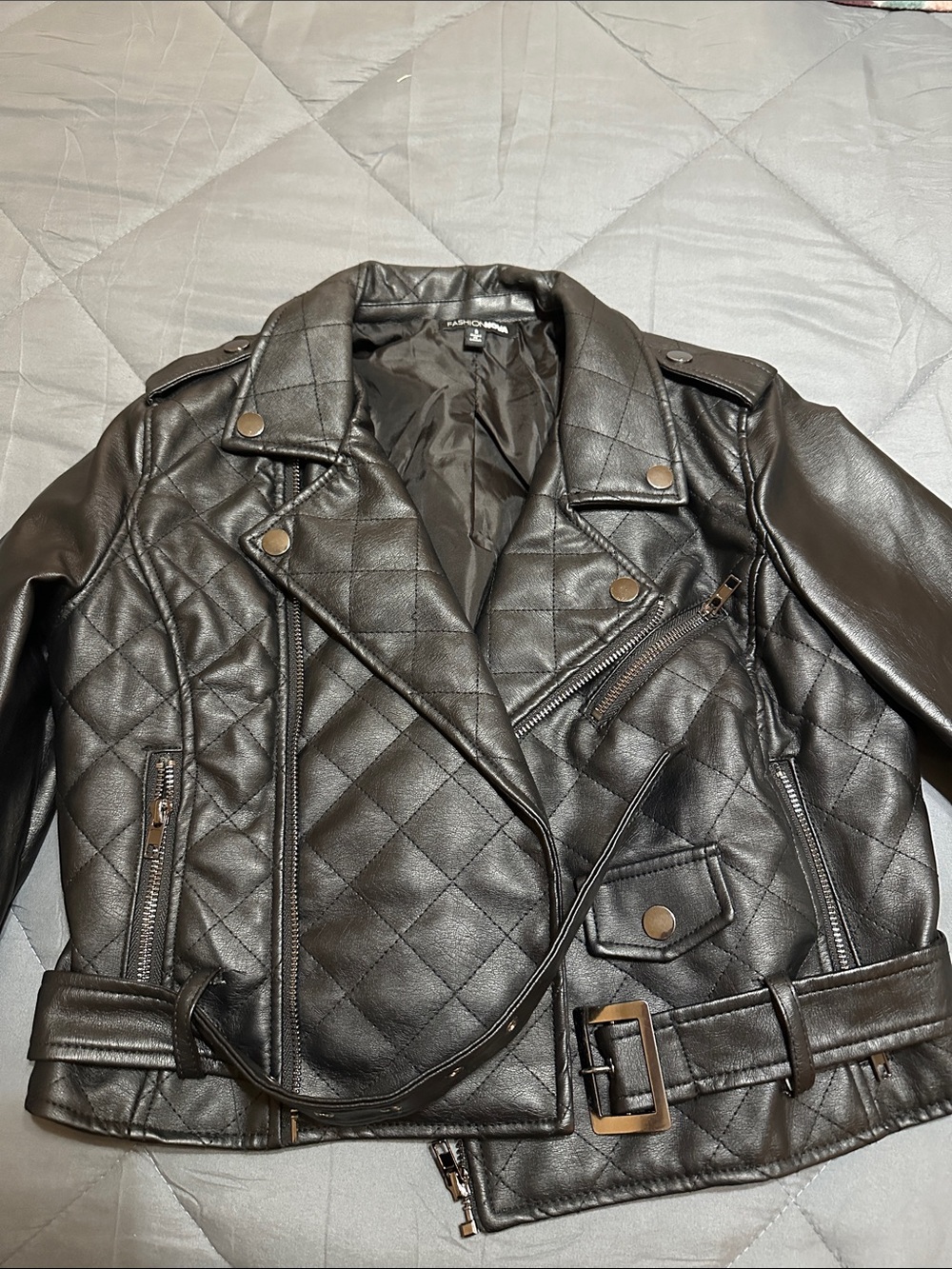 Fashion Nova Black Quilted Faux Leather Biker Jacket